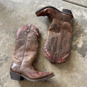 Vintage Smoky Mountain Boots Size 6.5 D Leather Inlay Stitched Western Cowgirl - Picture 1 of 12