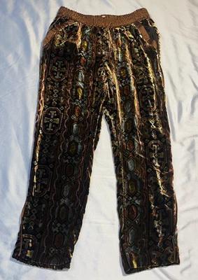 Pantalones de terciopelo para mujer Anthropologie Elevenses medianos estampado geométrico mezcla de seda Foto 1 de 4