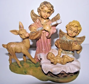 VINTAGE (FONTANINI?) KIRSCHENENGEL MUSIKER mit BABY JESUS IN KRIPPE ESEL (WSC2) - Bild 1 von 4