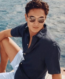 Camisa Charles Tyrwhitt Hombres LINO Azul Marino Calce Ajustado Lino Puro Talla MEDIANA Nueva - Imagen 1 de 11