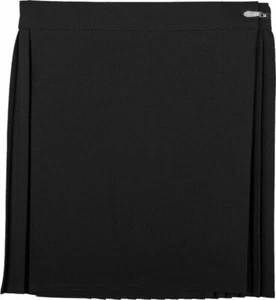Girls Black School Gym Skirt PE Sports Pleated Wraparound Ladies Skirt - Picture 1 of 1