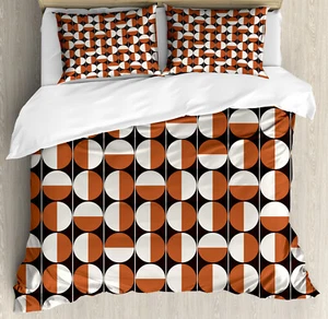 Mid Century Duvet Cover Set with Pillow Shams Bicolor Circles Print - Picture 1 of 8