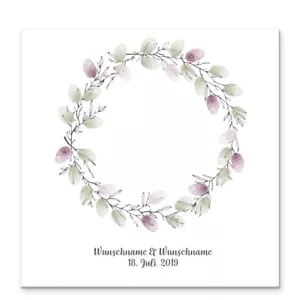 Gästebuch Hochzeit personalisiert "Blumenkranz" Leinwand 50x50 cm Herz Baum Gebu - Bild 1 von 8