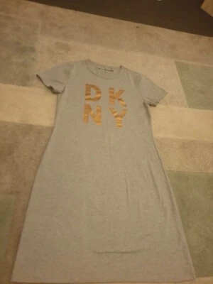 DKNY Sport Dress Long T Shirt Dress Size Small Grey Gold DKNY logo  - Image 1 of 4