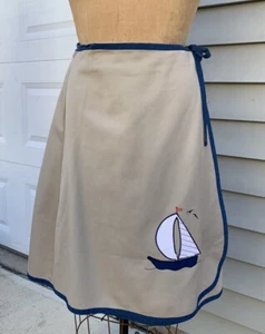 VINTAGE 1980s Tan Navy Wrap Skirt With Appliqué Sailboat Med/ Large W 30 - Picture 1 of 8