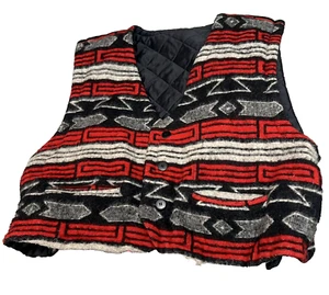 Gilet modello azteco trapuntato sud-ovest geometrico rosso nero XL cowboy equitazione - Foto 1 di 9