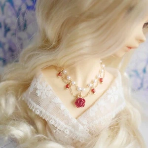 New BJD doll 1/3 1/4 red rose pearl necklace sweater chain clothes accessories - Picture 1 of 6