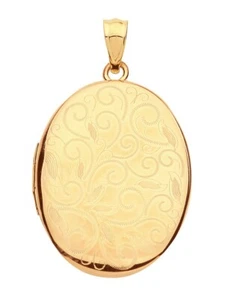 Oro Amarillo Medallón Ovalado Sólido 9 Quilate Contraste Rollo Patrón Británico - Imagen 1 de 2