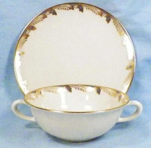 Lenox Essex Cream Soup Bowl Saucer Blue Gold Edge Cream Porcelain Smooth 0351-F - Picture 1 of 5