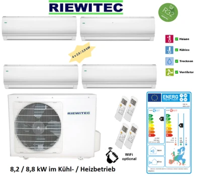 Quattro MultiSplit (4 x 2,6 kW) RIEWITEC Klimaanlage 8,2 / 8,8 KW mit R32 - Bild 1 von 4