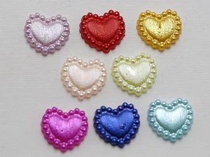 200 Mixed Color Acrylic Half Pearl Heart Flatback Beads 10mm Ribbon Pattern - Picture 1 of 5