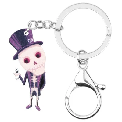 Halloween Acrílico Sombrero Calavera Esqueleto Llaveros Coche Llavero Dijes Regalos Joyería Foto 1 de 4