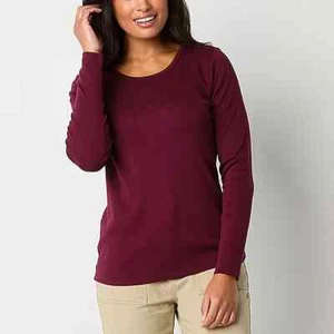 Karen Scott Long Sleeve Cotton Scoop-Neckline Top, Small - Malbec - Picture 1 of 3