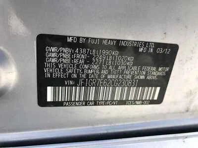 Used Rear Right Door Glass Rear fits: 2012 Subaru Impreza from 10/21/08 Rear Rig - Image 1 of 4