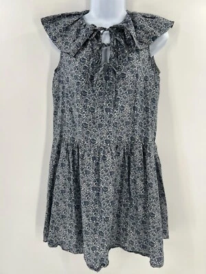 Rebecca Taylor S Floral Drop Waist Dress Ruffle Tie Neck Sleeveless Vine Print - Image 1 of 4