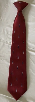 Boys Clip On Tie Burgundy Blue And White Lighthouse Accents 15” VG Condition - Image 1 of 4