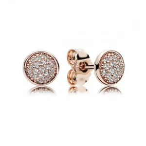 New Genuine Pandora Rose Gold Round Pave Dazzling Droplets Stud Earrings280726CZ - Picture 1 of 6