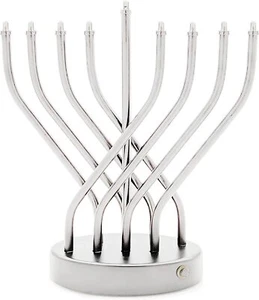  Hanukkah Silver Contemporary Designed Menorah, Led Electric, - Picture 1 of 4