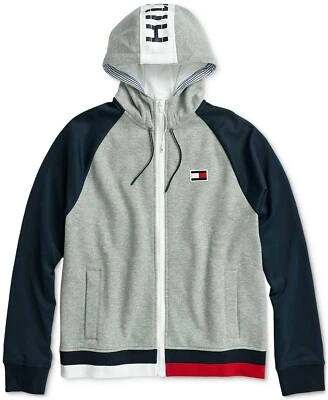 Tommy Hilfiger Men's Grey Heather Logo Graphic Raglan Fleece Full Zip Hoodie - Image 1 of 3