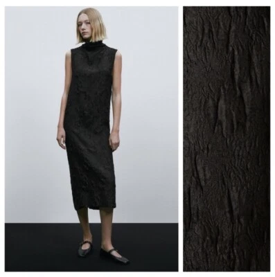 Massimo Dutti Black Textured Jacquard Mock Neck Midi Sheath Dress Classy New XS - Image 1 of 4