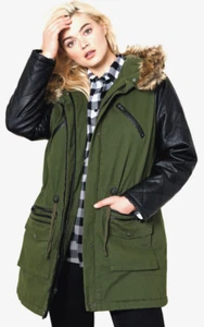 Abrigo chaqueta aislante parka de algodón con mangas de imitación de cuero acolchado ellos ~ 3X - Imagen 1 de 5
