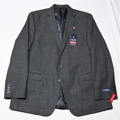 NEW Chaps Ralph Lauren 46L Gray Check Stretch Blazer Sport Coat Suit Jacket - Image 1 of 4