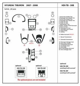 Kit de embellecedor de tablero de fibra de carbono real para Hyundai Tiburon 2007-2008 superposición interior - Imagen 1 de 1