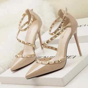 Zapatos De Tacón Elegantes Para Mujer 11 Cm Beige De Piel Sintética 9665 - Imagen 1 de 1