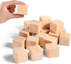 Wooden Cubes, 1.5 Inch Natural Wood Blocks, 10PCS Unfinished Square Blocks with - Picture 1 of 7