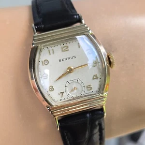 Vintage BENRUS men's manual wind watch ETA 900 15Jewels 10K RGP 1950s - Picture 1 of 16
