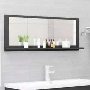 Rectangular Bathroom Mirror With Shelf Storage 100cm Grey Wall Mount Furniture - Picture 1 of 7