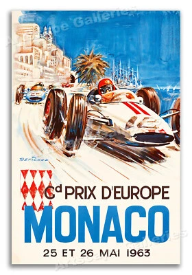 Monaco Auto Race 1963 Vintage Style Grand Prix Racing Car Poster - 24x36
