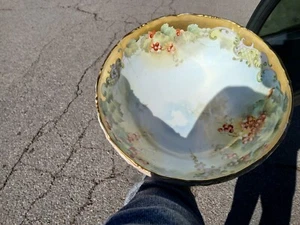 EARLY LIMOGES GRAPES AND FLORAL HAND PAINTED T & V PUNCH BOWL EARLY 20TH CENTURY - Picture 1 of 11