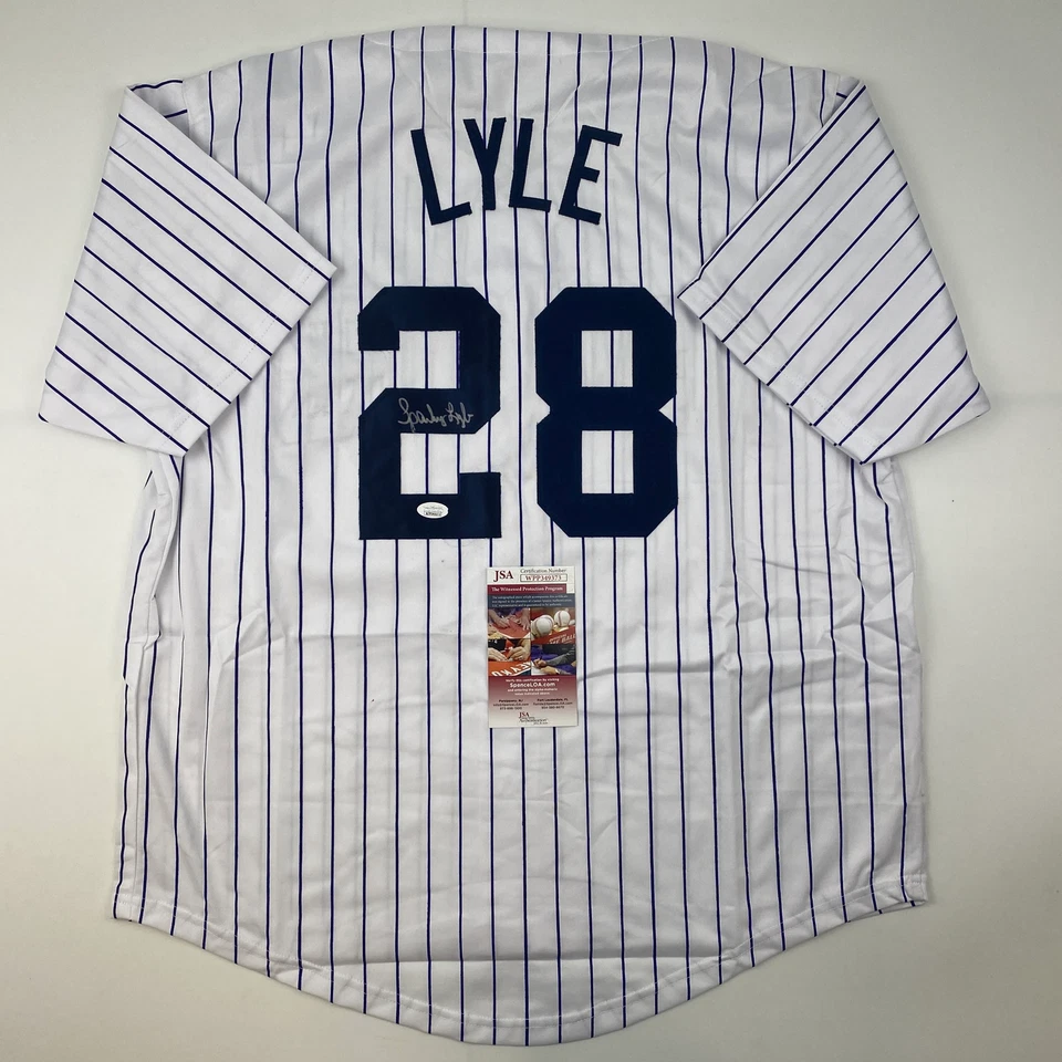 Autographed/Signed Sparky Lyle New York Pinstripe Baseball Jersey JSA COA - Image 1 of 4