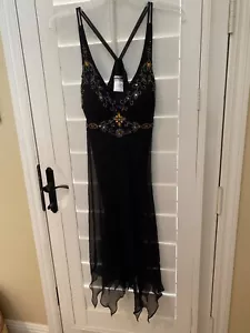 Abito da sera Sue Wong seta con perline oro nero nuovo taglia 6 4 corto racerback L1 - Foto 1 di 8