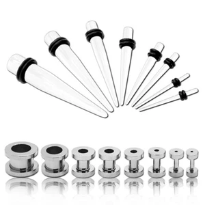 Set of 8 White Taper Expander and Set of 8 Flesh Tunnel Ear Plugs Piercing - Bild 1 von 1