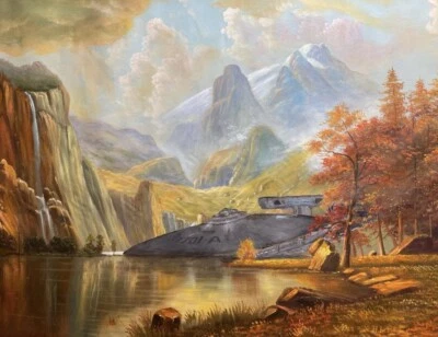 Abandoned Enterprise Star Trek upcycled thrift store painting art print