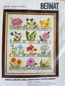Vintage Bernat ALMANAC OF FLOWERS Crewel Embroidery Needlepoint Kit 1974 NOS