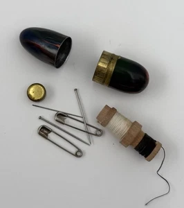 VTG Art Deco Style Bullet Sewing Kit Bakelite Travel Capsule Complete - Picture 1 of 7