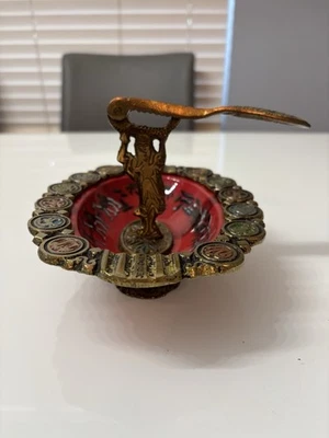 Jerusalem Brass Enamel Metal Nutcracker Bowl Vintage - Image 1 of 4