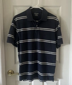 MARINEBLAUES & WEISS GESTREIFTES BAUMWOLL-POLOSHIRT FÜR HERREN - VON: ST. JOHN'S BAY - GRÖSSE: MEDIUM - Bild 1 von 4