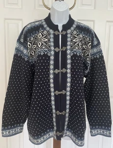 Dale Of Norway Fair Isle Cardigan Pullover - Damen L - Baumwolle - Navy - Zinnverschluss - Bild 1 von 16