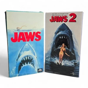 JAWS & JAWS 2 (1975-78) VHS 2-Tape Lot Classic Shark Movies 1991-98 MCA Releases - Picture 1 of 24