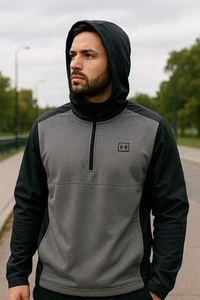 Sudadera Under Armour Para Hombre XL Gris Negro Terry Tech Anorak Sudadera con Capucha 1/4 Cremallera Y2K - Imagen 1 de 10