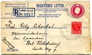 Alemania 1920 entrante GB 41/2d Regd sobre uprate1d. Londres a Spandau, Berlín - Imagen 1 de 2