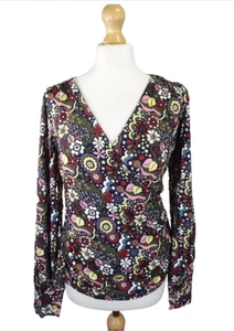 Boden Blouson Wrap Top Blouse In Black/Multi Floral Print, Party Wear, RRP £60 - Picture 1 of 16