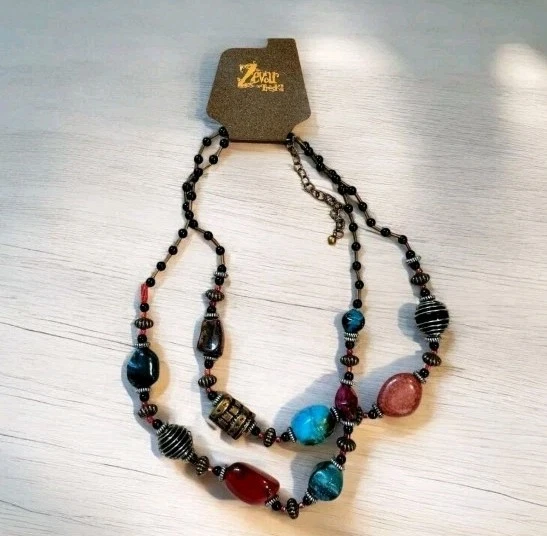 Collar Zevar by Treska Multicolor Doble Hilo Grueso Piedras Imitadas Cuentas NUEVO Foto 1 de 4