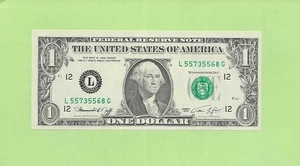 1974 ..UNCIRC $1 L 5573 5568 G .... 1974 $1 L-G 55 & 55 NICE NOTE - Picture 1 of 2