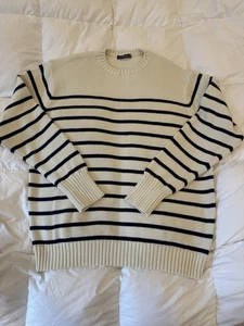 Brandy Melville Marine & Creme Gestreifter Pullover Oversize Baumwolle Strick Langarm - Bild 1 von 5