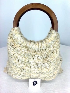 Vintage Tragetasche 70er Jahre handgefertigt gehäkelt Holz runde Griffe - Bild 1 von 6